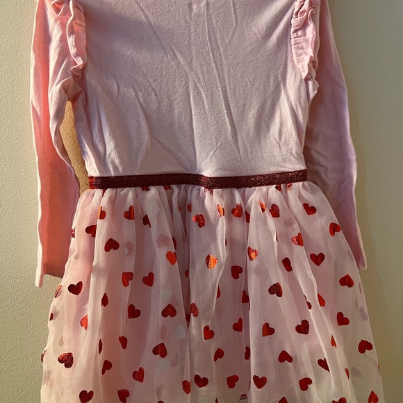 Pink Dress with Red Metallic Hearts 4T Long Sleeve Heart Girls 4 - Picture 3 of 6